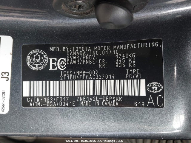2010 Toyota Corolla S მანქანა იყიდება აუქციონზე, vin: 2T1BU4EE6AC337014, აუქციონის ნომერი: 12647695