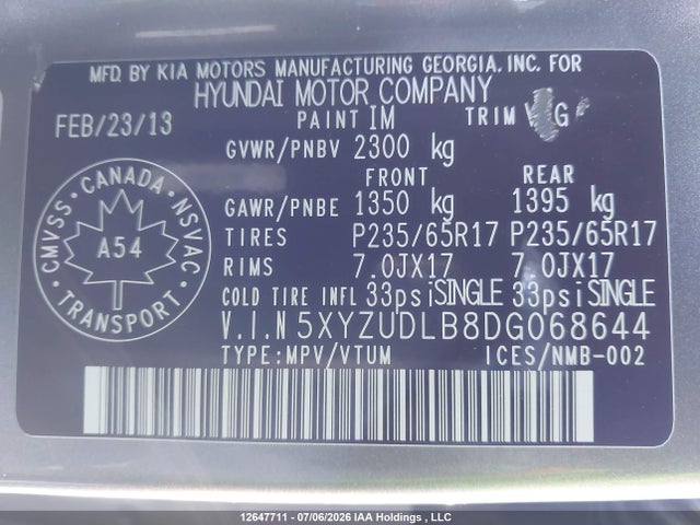 Продажа на аукционе авто 2013 Hyundai Santa Fe Sport, vin: 5XYZUDLB8DG068644, номер лота: 12647711