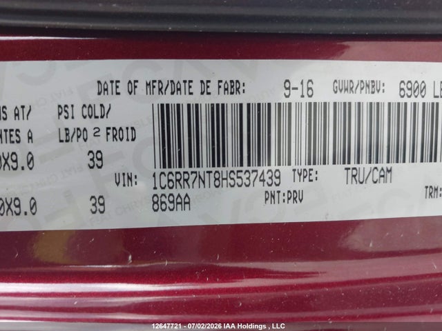 RAM 1500 Laramie 2017 1C6RR7NT8HS537439 Image 9