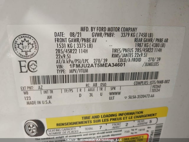 Ford Expedition Limited 2021 1FMJU2AT5MEA34601 Image 19