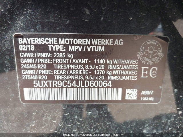 Aukcja sprzedaży 2018 Bmw X3 Xdrivem40i, vin: 5UXTR9C54JLD60064, numer aukcji: 12647753