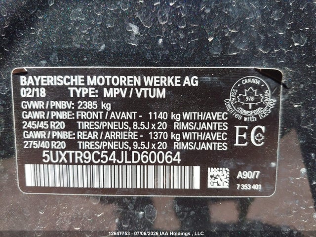 Aukcja sprzedaży 2018 Bmw X3 Xdrivem40i, vin: 5UXTR9C54JLD60064, numer aukcji: 12647753