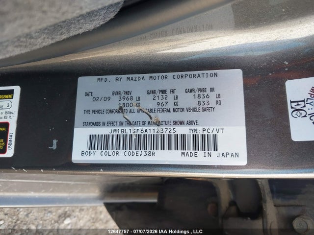 Продаж на аукціоні авто 2010 Mazda Mazda3 Gs/gx, vin: JM1BL1SF6A1123725, номер лоту: 12647757