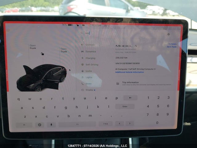2019 Tesla Model 3 მანქანა იყიდება აუქციონზე, vin: 5YJ3E1EB9KF393810, აუქციონის ნომერი: 12647771