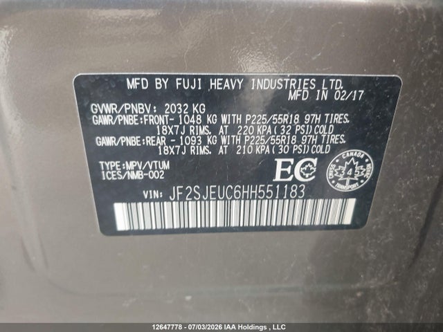JF2SJEUC6HH551183 Subaru Forester 2.5i Limited