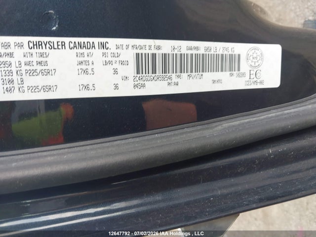 12647792 :رقم المزاد ، 2C4RDGDGXDR592546 vin ، 2013 Dodge Grand Caravan Crew مزاد بيع