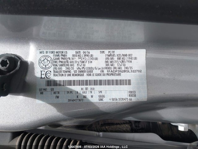 Продаж на аукціоні авто 2016 Ford Focus, vin: 1FADP3N28GL322702, номер лоту: 12647806