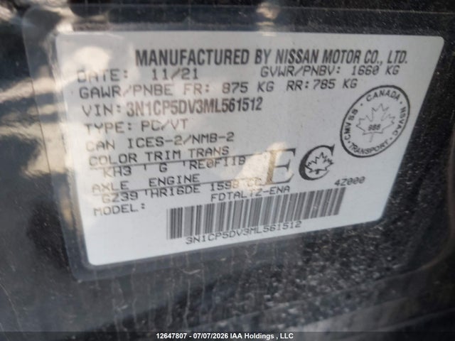 Продажа на аукционе авто 2021 Nissan Kicks Sr, vin: 3N1CP5DV3ML561512, номер лота: 12647807