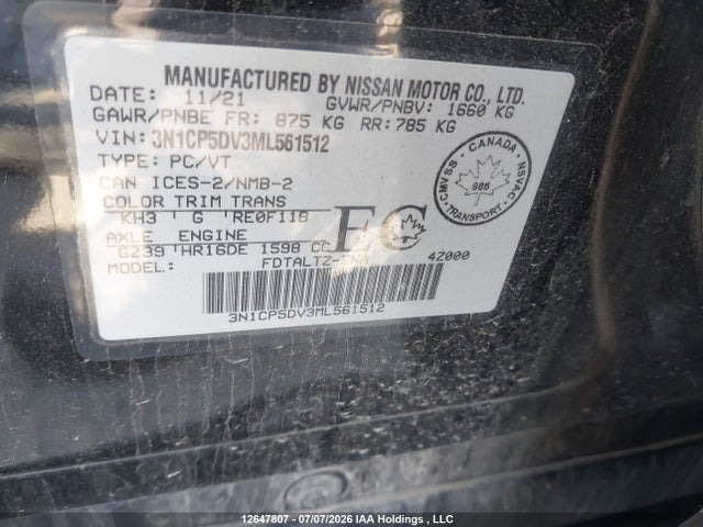 Продажа на аукционе авто 2021 Nissan Kicks Sr, vin: 3N1CP5DV3ML561512, номер лота: 12647807