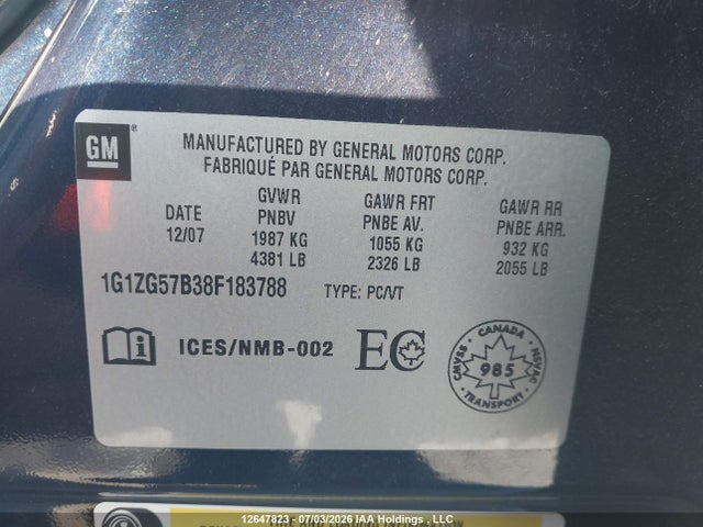 2008 Chevrolet Malibu Ls მანქანა იყიდება აუქციონზე, vin: 1G1ZG57B38F183788, აუქციონის ნომერი: 12647823