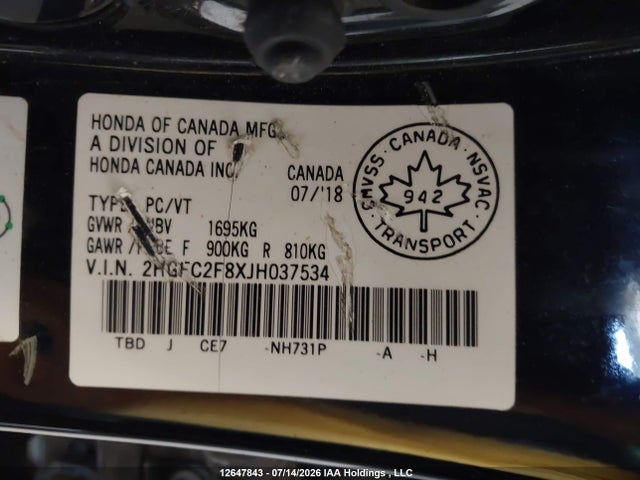 Honda Civic 2018 2HGFC2F8XJH037534 Image 9