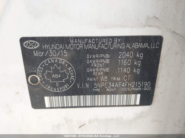 Hyundai Sonata 2015 5NPE34AF4FH215190 Image 9