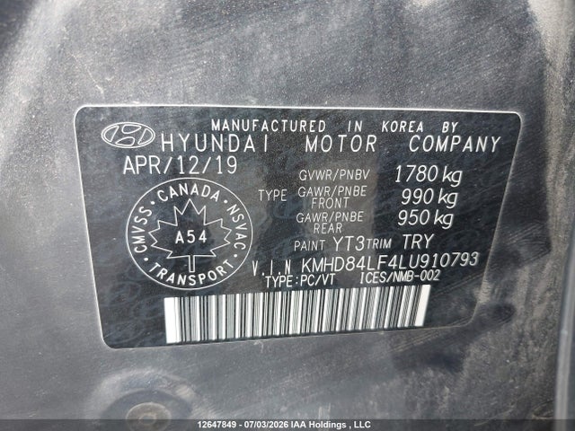 Hyundai Elantra 2020 KMHD84LF4LU910793 Image 9