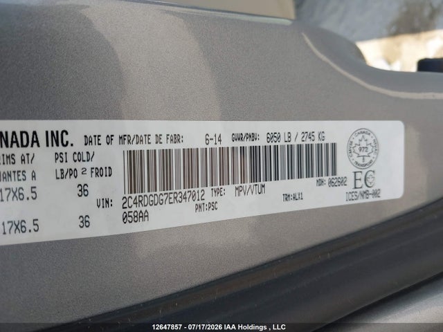 Продаж на аукціоні авто 2014 Dodge Grand Caravan, vin: 2C4RDGDG7ER347012, номер лоту: 12647857