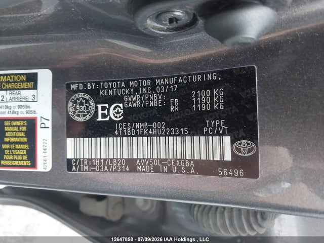 Продаж на аукціоні авто 2017 Toyota Camry Hybrid Xle, vin: 4T1BD1FK4HU223315, номер лоту: 12647858