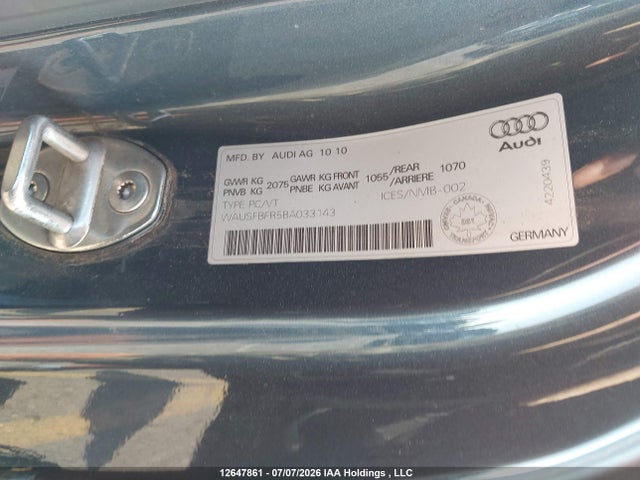 12647861 :رقم المزاد ، WAUSFBFR5BA033143 vin ، 2011 Audi A5 مزاد بيع