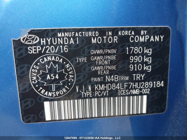 2017 Hyundai Elantra Gl მანქანა იყიდება აუქციონზე, vin: KMHD84LF7HU289184, აუქციონის ნომერი: 12647869