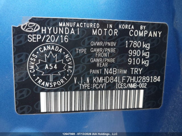 2017 Hyundai Elantra Gl მანქანა იყიდება აუქციონზე, vin: KMHD84LF7HU289184, აუქციონის ნომერი: 12647869