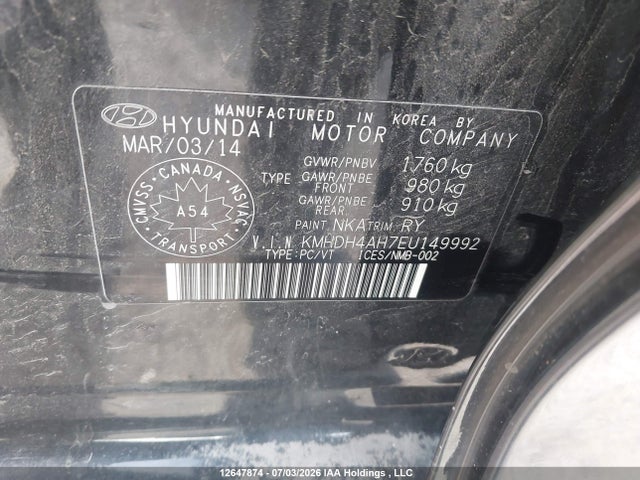 2014 Hyundai Elantra Se/sport/limited მანქანა იყიდება აუქციონზე, vin: KMHDH4AH7EU149992, აუქციონის ნომერი: 12647874