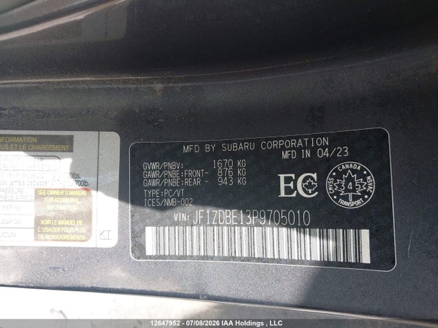 12647952 :رقم المزاد ، JF1ZDBE13P9705010 vin ، 2023 Subaru Brz Limited مزاد بيع