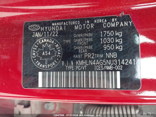 Aukcja sprzedaży 2022 Hyundai Elantra Sel, vin: KMHLN4AG5NU314241, numer aukcji: 12647959