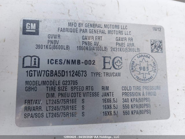 2013 Gmc Savana 2500 Standard მანქანა იყიდება აუქციონზე, vin: 1GTW7GBA5D1124673, აუქციონის ნომერი: 12593625
