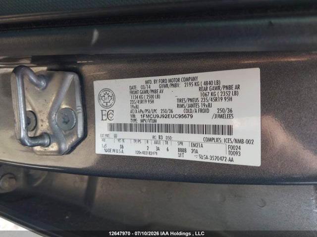 Aukcja sprzedaży 2014 Ford Escape Titanium, vin: 1FMCU9J92EUC95679, numer aukcji: 12647970