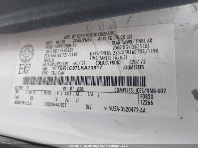 Ford Transit T-250 2020 1FTBR1C87LKA73817 Image 9