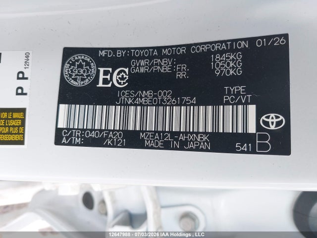 JTNK4MBE0T3261754 Toyota Corolla N