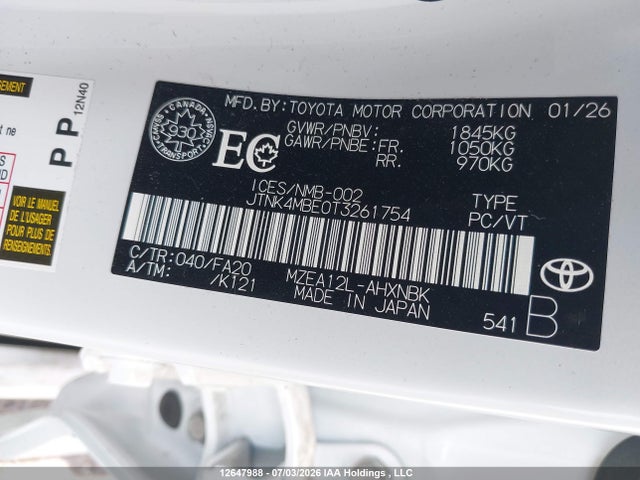 JTNK4MBE0T3261754 Toyota Corolla N