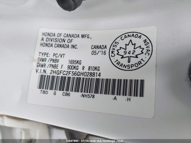 Honda Civic Lx 2016 2HGFC2F56GH028814 Image 9