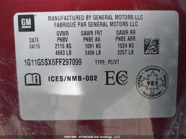 1G11G5SX6FF297099 Chevrolet Malibu 2lz