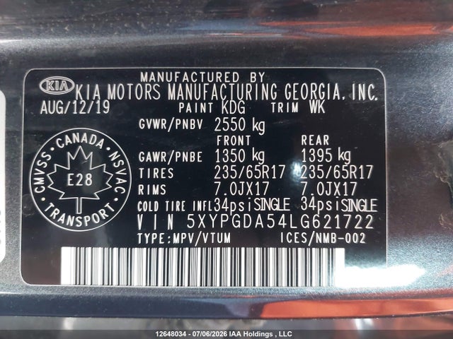 KIA SORENTO S 2020 5XYPGDA54LG621722 Image 9