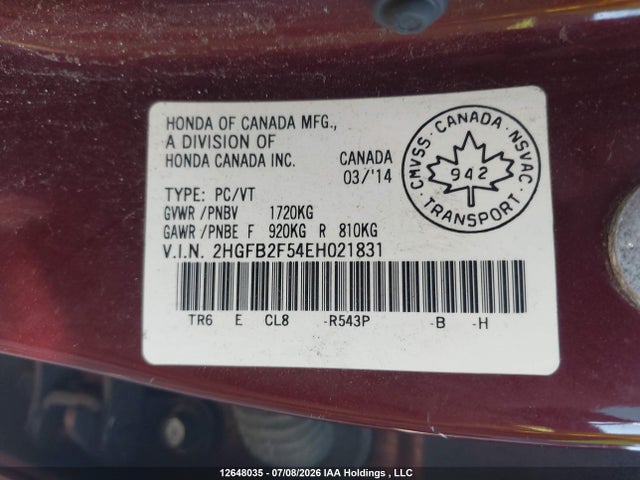 Honda Civic Lx 2014 2HGFB2F54EH021831 Image 9