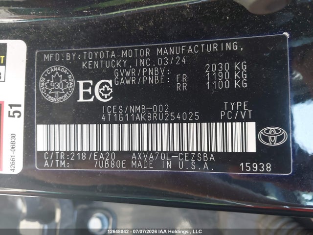 Aukcja sprzedaży 2024 Toyota Camry Se Night Shade/se, vin: 4T1G11AK8RU254025, numer aukcji: 12648042