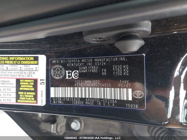 Aukcja sprzedaży 2024 Toyota Camry Se Night Shade/se, vin: 4T1G11AK8RU254025, numer aukcji: 12648042