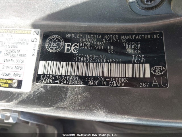 Продажа на аукционе авто 2006 Toyota Corolla Ce/le/s, vin: 2T1BR32E26C649371, номер лота: 12648049