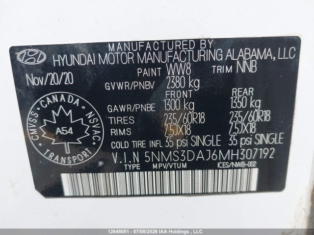 Hyundai Santa Fe Sel 2021 5NMS3DAJ6MH307192 Image 18