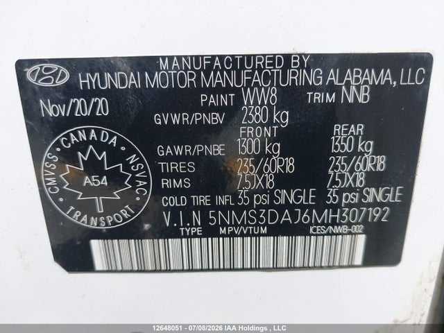 Hyundai Santa Fe Sel 2021 5NMS3DAJ6MH307192 Image 9