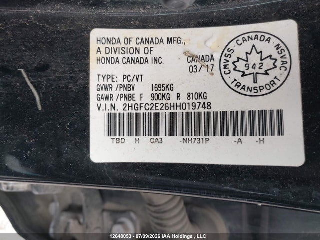 2HGFC2E26HH019748 Honda Civic Dx