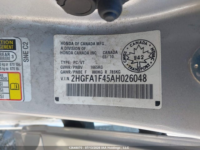 Продаж на аукціоні авто 2010 Honda Civic Dx-g, vin: 2HGFA1F45AH026048, номер лоту: 12648070