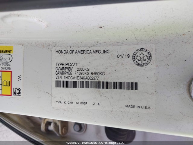 1HGCV1E34KA802377 Honda Accord Sport 1.5t