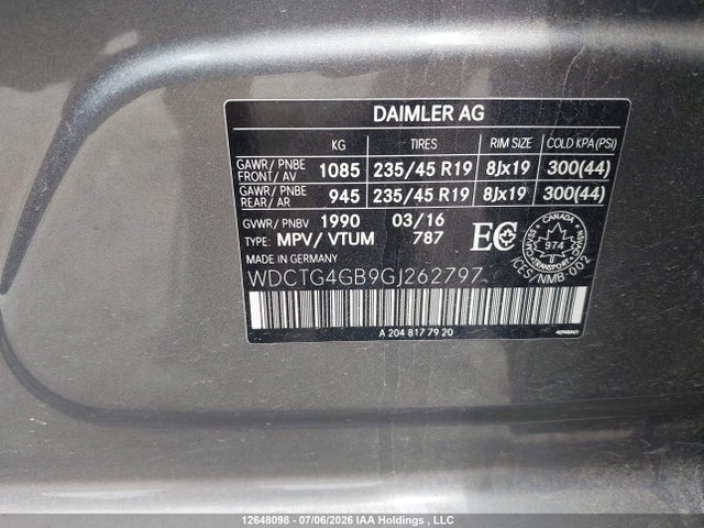 Продажа на аукционе авто 2016 Mercedes-benz Gla 250 4matic, vin: WDCTG4GB9GJ262797, номер лота: 12648098