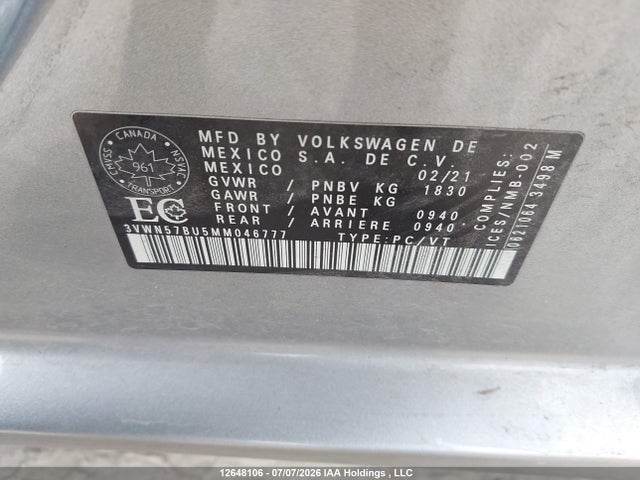 3VWN57BU5MM046777 Volkswagen Jetta S/r-line