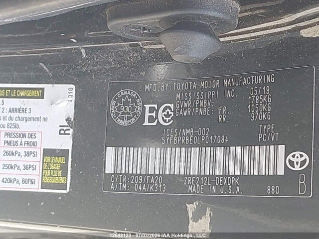 5YFBPRBE0LP017084 Toyota COROLLA L