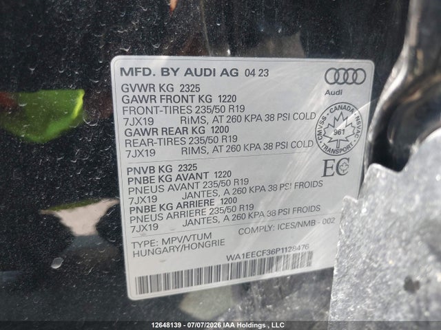 Продаж на аукціоні авто 2023 Audi Q3 Premium Plus S Line 45, vin: WA1EECF36P1128476, номер лоту: 12648139