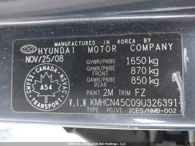 12648144 :رقم المزاد ، KMHCN45C09U326391 vin ، 2009 Hyundai Accent 25th Anniversary/gl/gls/l مزاد بيع