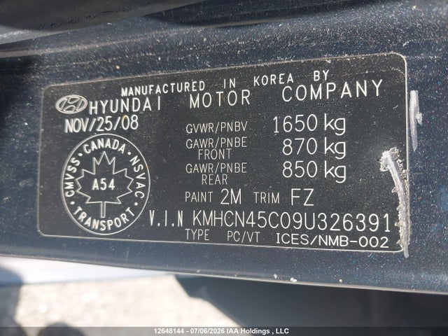 12648144 :رقم المزاد ، KMHCN45C09U326391 vin ، 2009 Hyundai Accent 25th Anniversary/gl/gls/l مزاد بيع