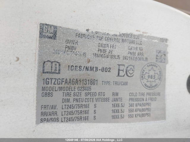 Продаж на аукціоні авто 2010 Gmc Savana 2500 Standard, vin: 1GTZGFAA6A1131801, номер лоту: 12648146