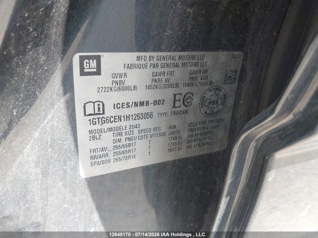 Aukcja sprzedaży 2017 Gmc Canyon Sle, vin: 1GTG6CEN1H1263056, numer aukcji: 12648170